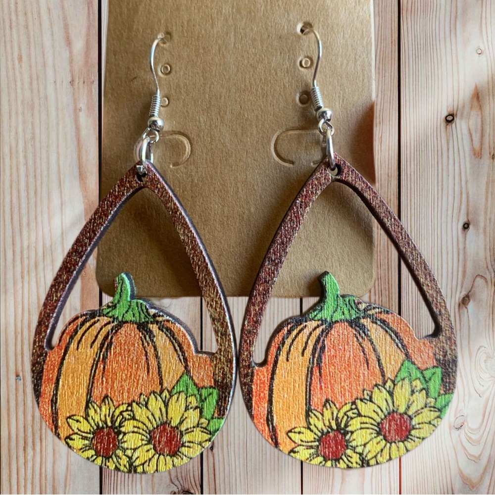 Pumpkin/Sunflower Wooden Drop Earrings